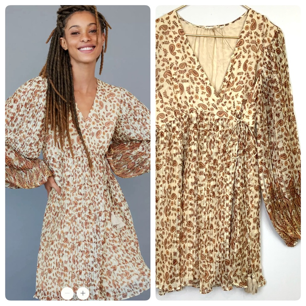 NWOT Anthropologie Let Me Be Sz Medium Shyla Chiffon Pleated Babydoll Boho Dress